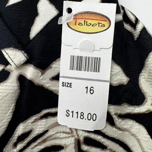 TALBOTS NWT Women's 16 Black White Hawaiian‎ Tropical Palm Print Wide Leg Pants - Picture 4 of 10